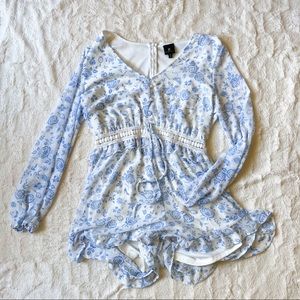 Blue/white feminine floral Disney princess romper